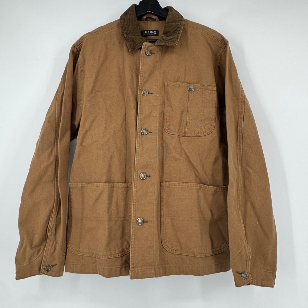 Line of Trade Mens Brown Canvas Chore Coat Jacket Corduroy Collar Size Large